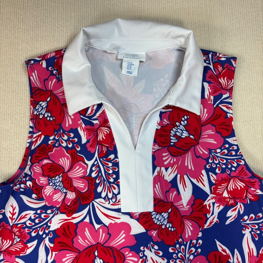 Sigrid Olsen Golf and Tennis Dress Womens M Blue Pink Floral Sleeveless Polo - Picture 2 of 8
